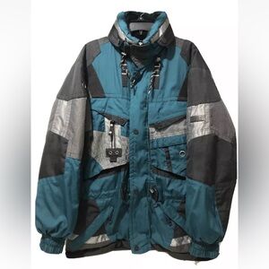Rodeo Windbreaker Jacket Men L Jade Gray Padded Patchwork Full Zip Hoodie Winter